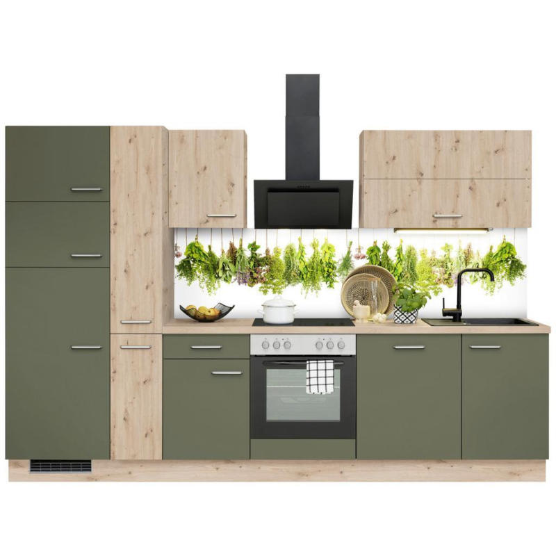 Küchenzeile Ip1200 mit Geräten 310 cm Terra Opal/Eichefarben