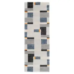 Teppich Läufer Blau/gelb/grau Palazzo Bloc 80x250 Cm