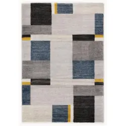 Webteppich Blau/ Gelb/ Grau Palazzo Bloc 80x150 Cm
