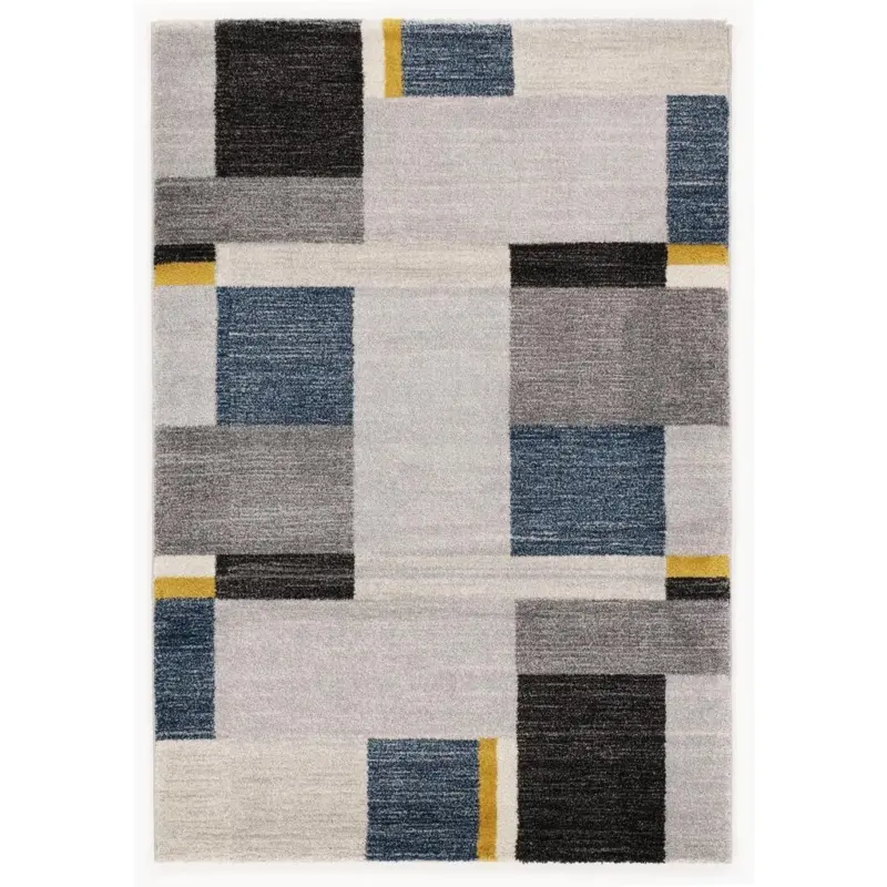 Webteppich Blau/ Gelb/ Grau Palazzo Bloc 80x150 Cm