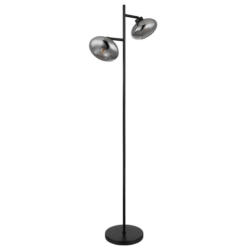 Stehlampe Schwarz Mit Fußschalter, Rauchglas
