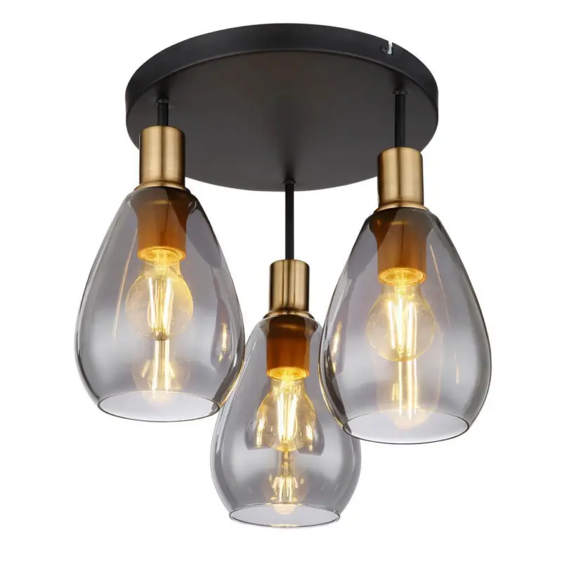 Deckenleuchte Ø 38 cm 3-Flammig mit Rauchglas