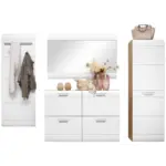 Möbelix Garderoben-Set Auris Weiß/Eiche Dekor 4--Teilig.