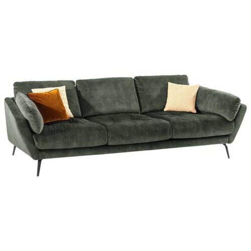 Big Sofa Softy mit Kissen B: 254 cm Dunkelgrün Velours