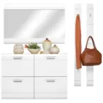 Möbelix Garderoben-Set Auris Weiß/ Eiche Dekor 4--Teilig. Mit Spiegel