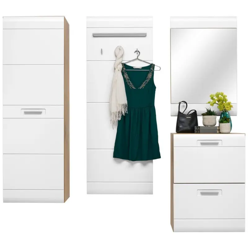 Garderoben-Set Auris Wei&szlig;/Eiche Dekor 4--Teilig.