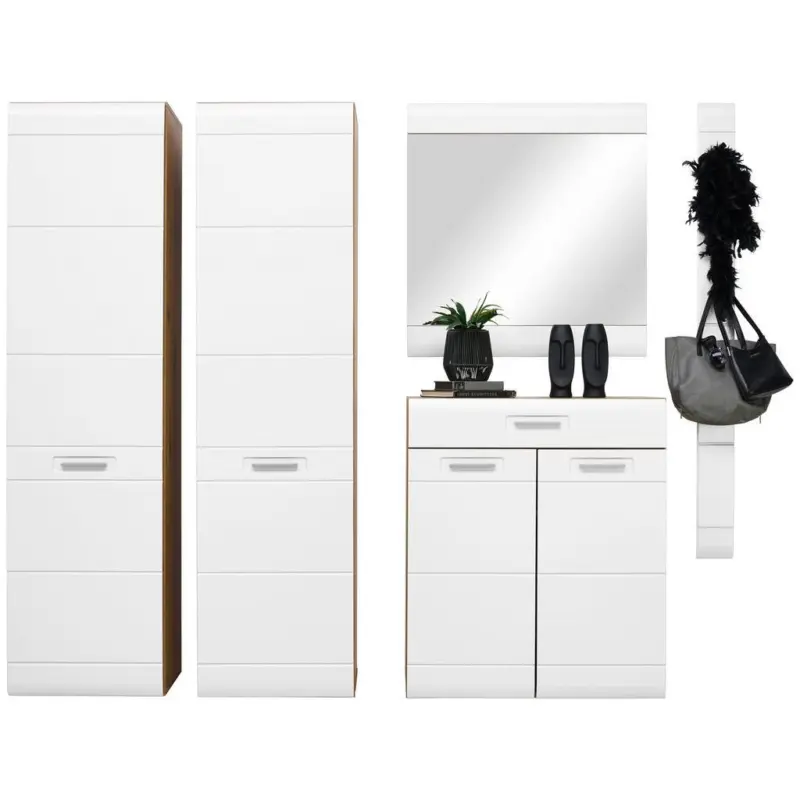 Garderoben-Set Auris Weiß/Eiche Dekor 5--Teilig.