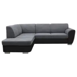 Ecksofa mit Bettkasten Doris Rücken Echt Grau/Schwarz