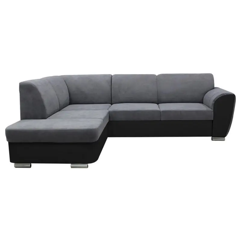 Ecksofa mit Bettkasten Doris Rücken Echt Grau/Schwarz
