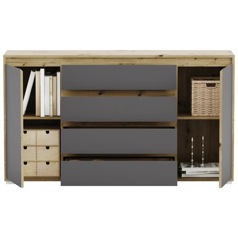 Kommode Grifflos B: 149 Cm Torino Eiche Dekor/grau