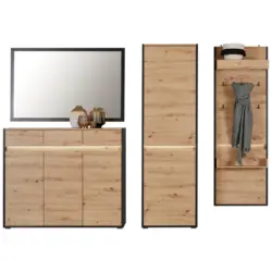 Garderoben-Set Welcome Eiche Dekor/Schwarz 4 -Teilig.