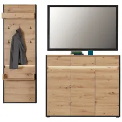 Garderoben-set Welcome Eiche Dekor/schwarz 3 -Teilig.