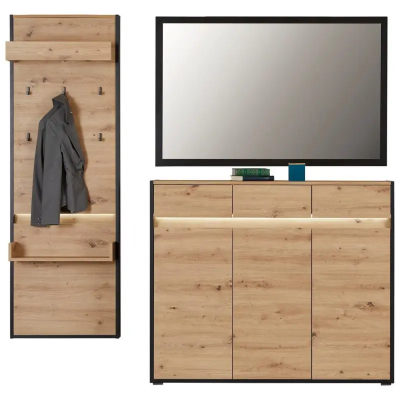 Garderoben-set Welcome Eiche Dekor/schwarz 3 -Teilig.