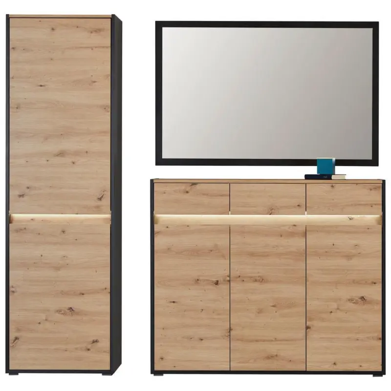 Garderoben-set Welcome Eiche Dekor/schwarz 3 -Teilig.