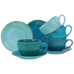 Kaffeetasse Keramik 300 ml 4 Stk. Blau/Goldfarben