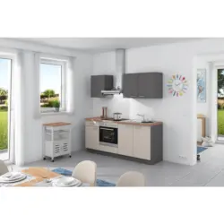 Küchenzeile Win ohne Geräte 200 cm Anthrazit/Creme