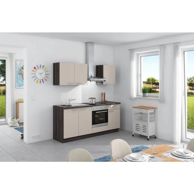 Küchenzeile Win ohne Geräte 200 cm Creme/Eichefarben