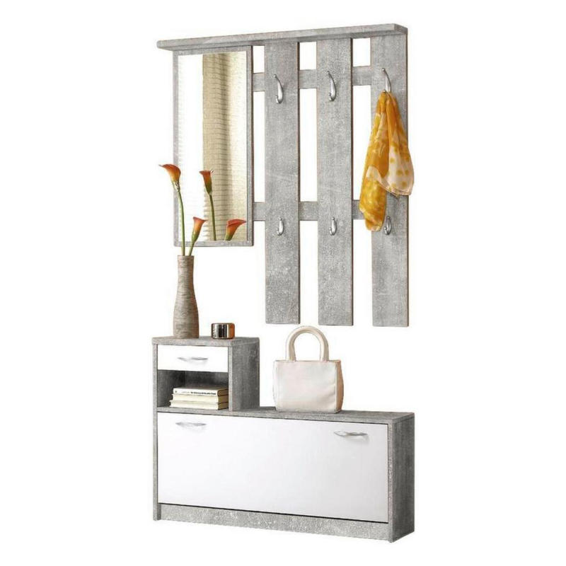 Garderobe Vera Grau/weiß Dekor 2--Teilig. Mit Spiegel
