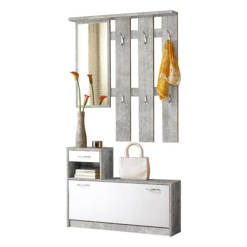 Garderobe Vera Grau/wei&szlig; Dekor 2--Teilig. Mit Spiegel