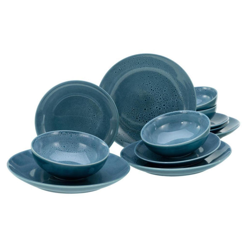 Tafelservice Steinzeug 4 Personen Geschirr Set Blau