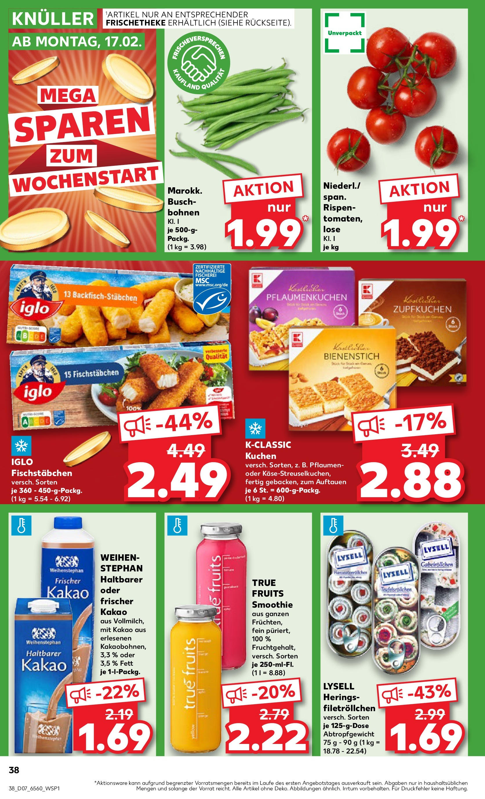 Kaufland - Neuss-Weissenberg, Römerstraße 120 (ab 13.02.2025) » Angebote Online zum Blättern | Seite: 38 | Produkte: Pflaumen, Iglo, Fischstabchen, Kuchen