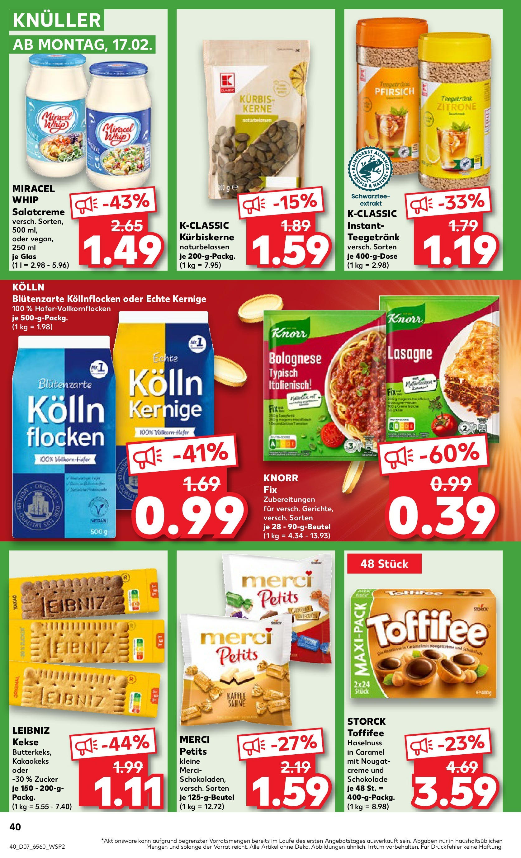 Kaufland - Neuss-Weissenberg, Römerstraße 120 (ab 13.02.2025) » Angebote Online zum Blättern | Seite: 40 | Produkte: Knorr, Pfirsich, Sahne, Flocken