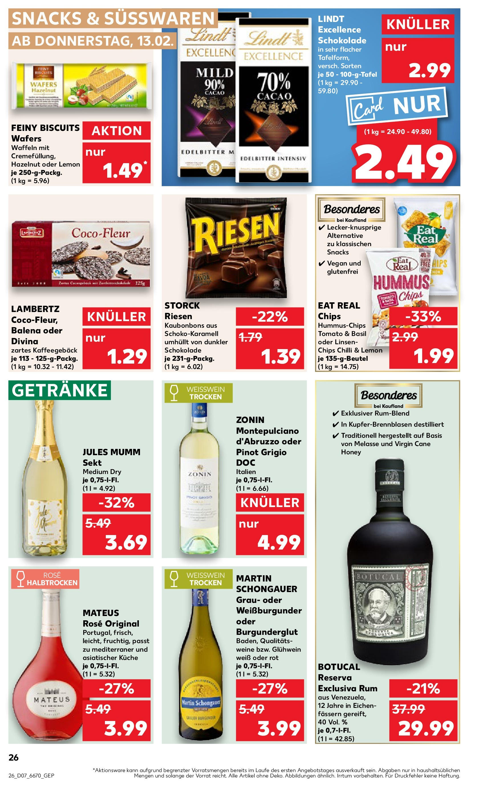 Kaufland - Neuss-Weissenberg, Römerstraße 120 (ab 13.02.2025) » Angebote Online zum Blättern | Seite: 26 | Produkte: Schokolade, Sekt, Weißwein halbtrocken, Chips