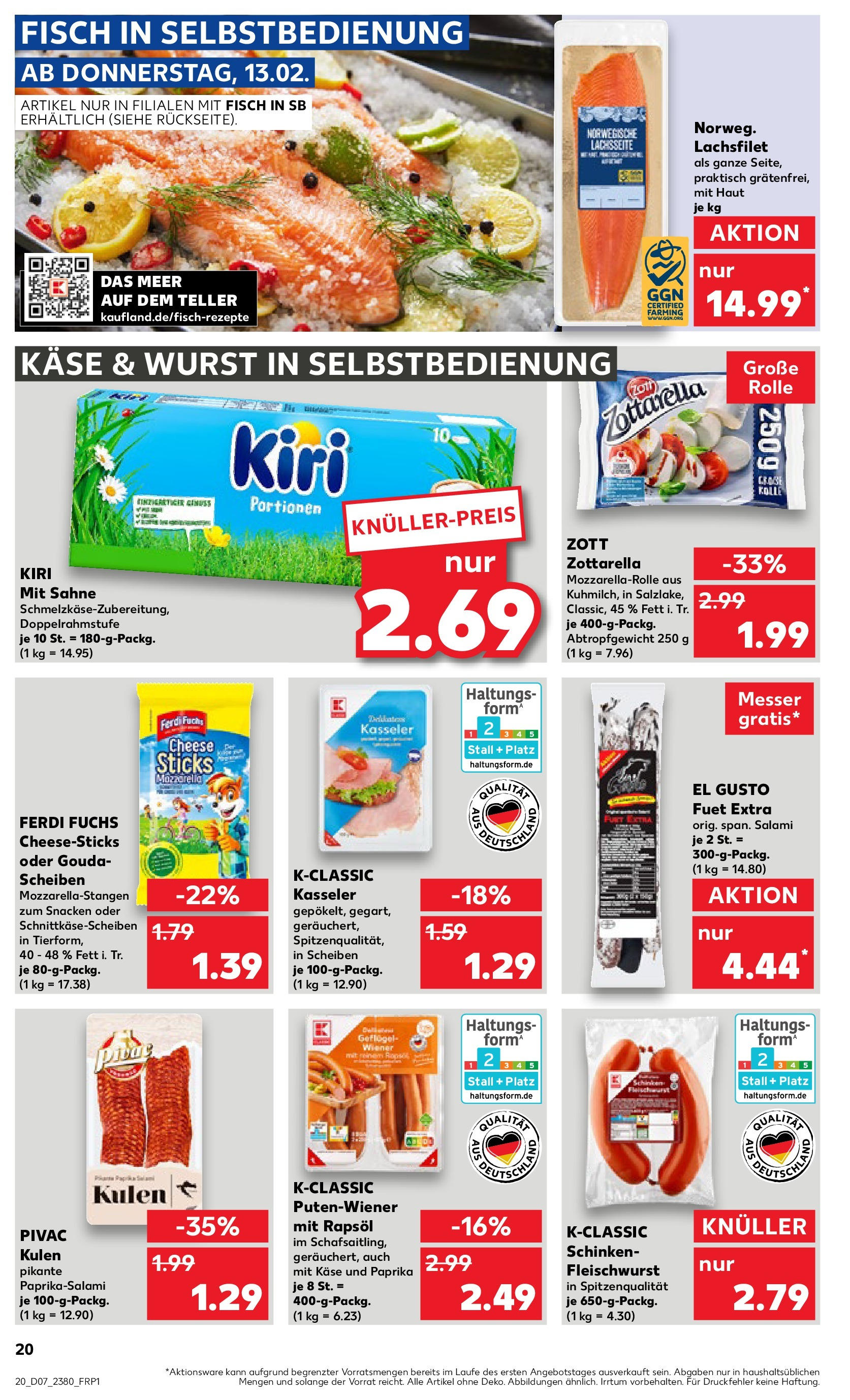 Kaufland - Vilshofen an der Donau, Hösamer Feld 7 (ab 13.02.2025) » Angebote Online zum Blättern | Seite: 20 | Produkte: Mozzarella, Gouda, Salami, Sahne