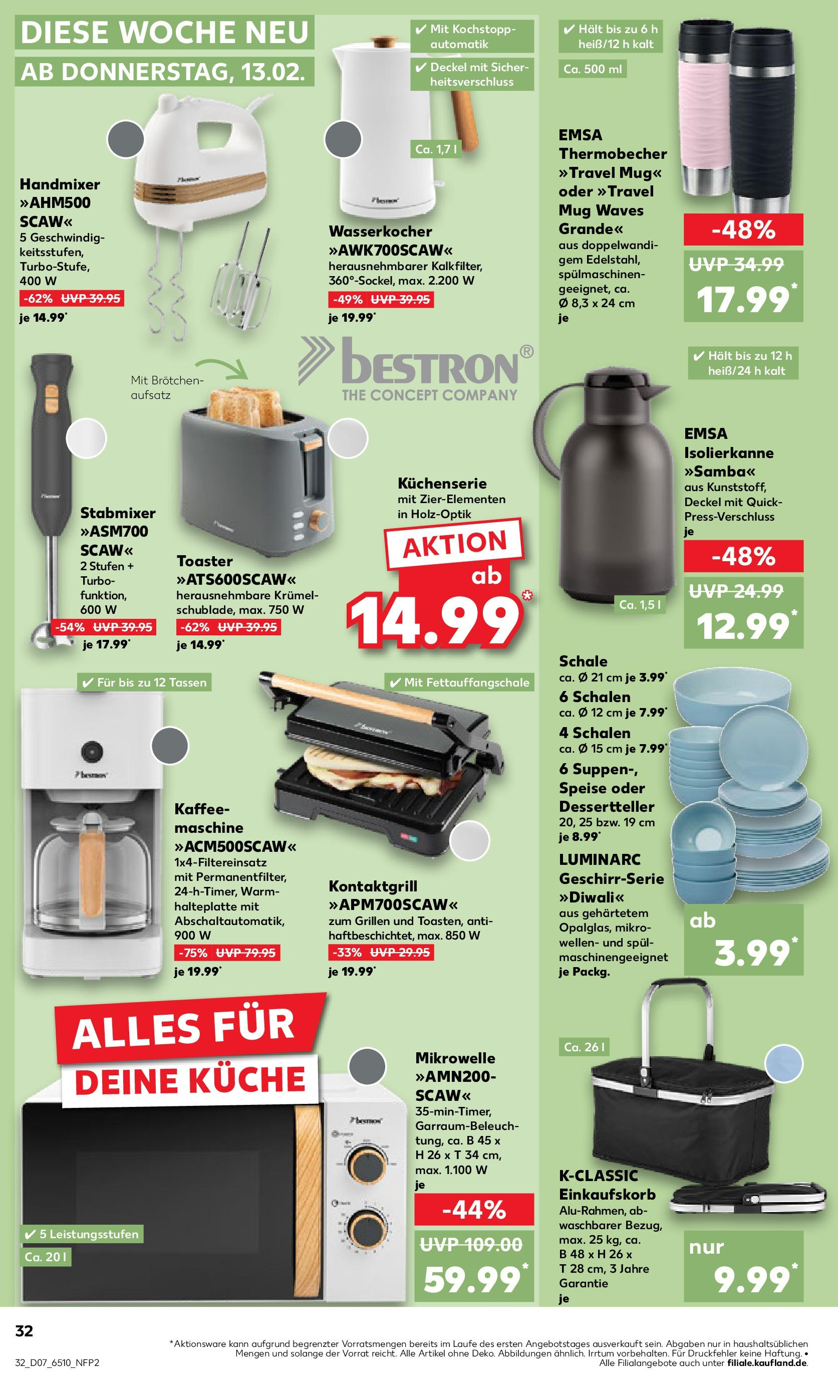 Kaufland - Neuss-Weissenberg, Römerstraße 120 (ab 13.02.2025) » Angebote Online zum Blättern | Seite: 32 | Produkte: Wasserkocher, Kaffee, Handmixer, Stabmixer