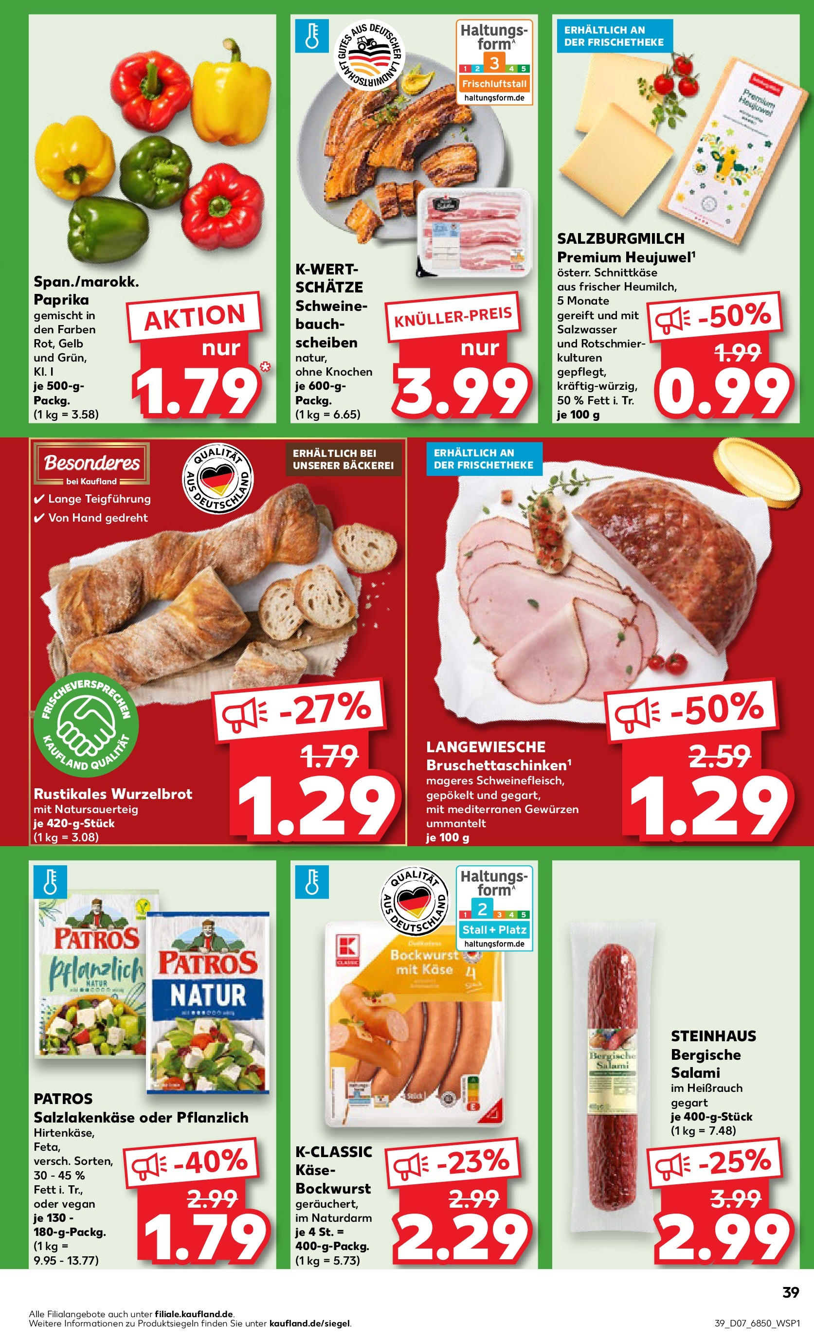 Kaufland - Vilshofen an der Donau, Hösamer Feld 7 (ab 13.02.2025) » Angebote Online zum Blättern | Seite: 39 | Produkte: Bockwurst, Bäckerei, Käse, Salami