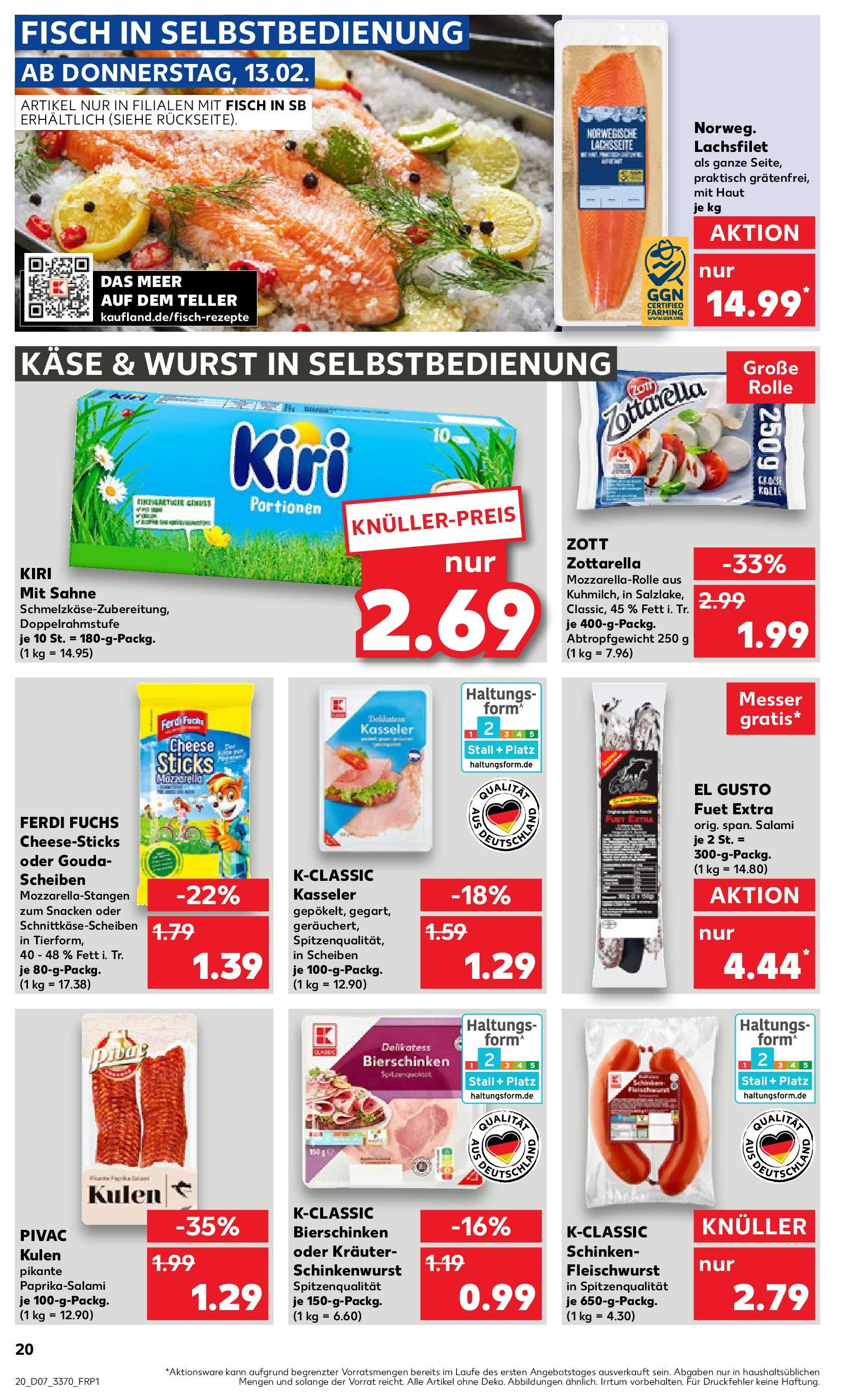 Kaufland - Leinefelde, Bahnhofstraße 48 (ab 13.02.2025) » Angebote Online zum Blättern | Seite: 20 | Produkte: Käse, Mozzarella, Schinken, Sahne