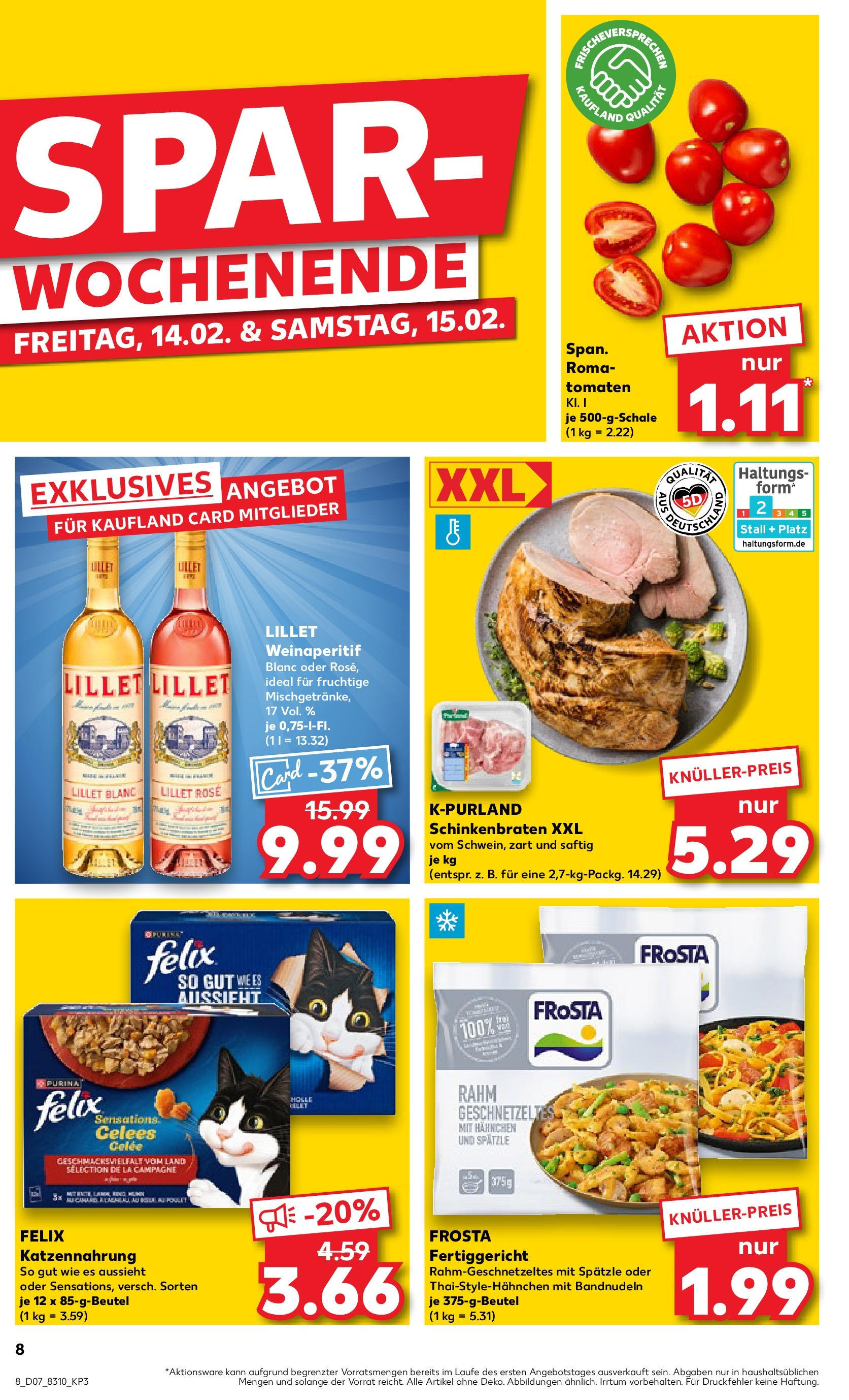 Kaufland - Neuss-Weissenberg, Römerstraße 120 (ab 13.02.2025) » Angebote Online zum Blättern | Seite: 8 | Produkte: Hahnchen, Tomaten, Frosta, Lillet