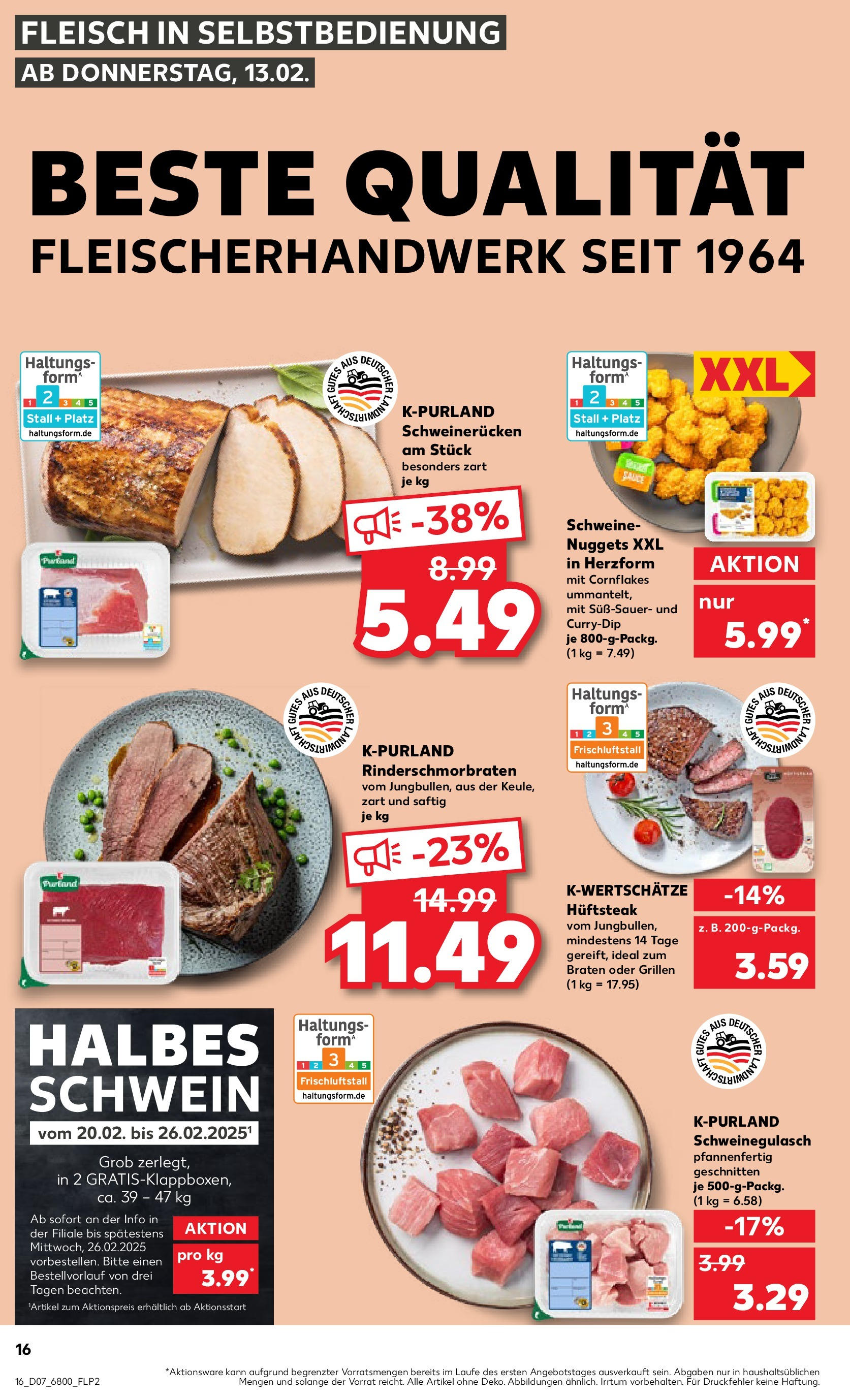 Kaufland - Berlin-Reinickendorf, Ollenhauerstraße 122 (ab 13.02.2025) » Angebote Online zum Blättern | Seite: 16 | Produkte: Schweinegulasch, Schweinerucken, Fleisch