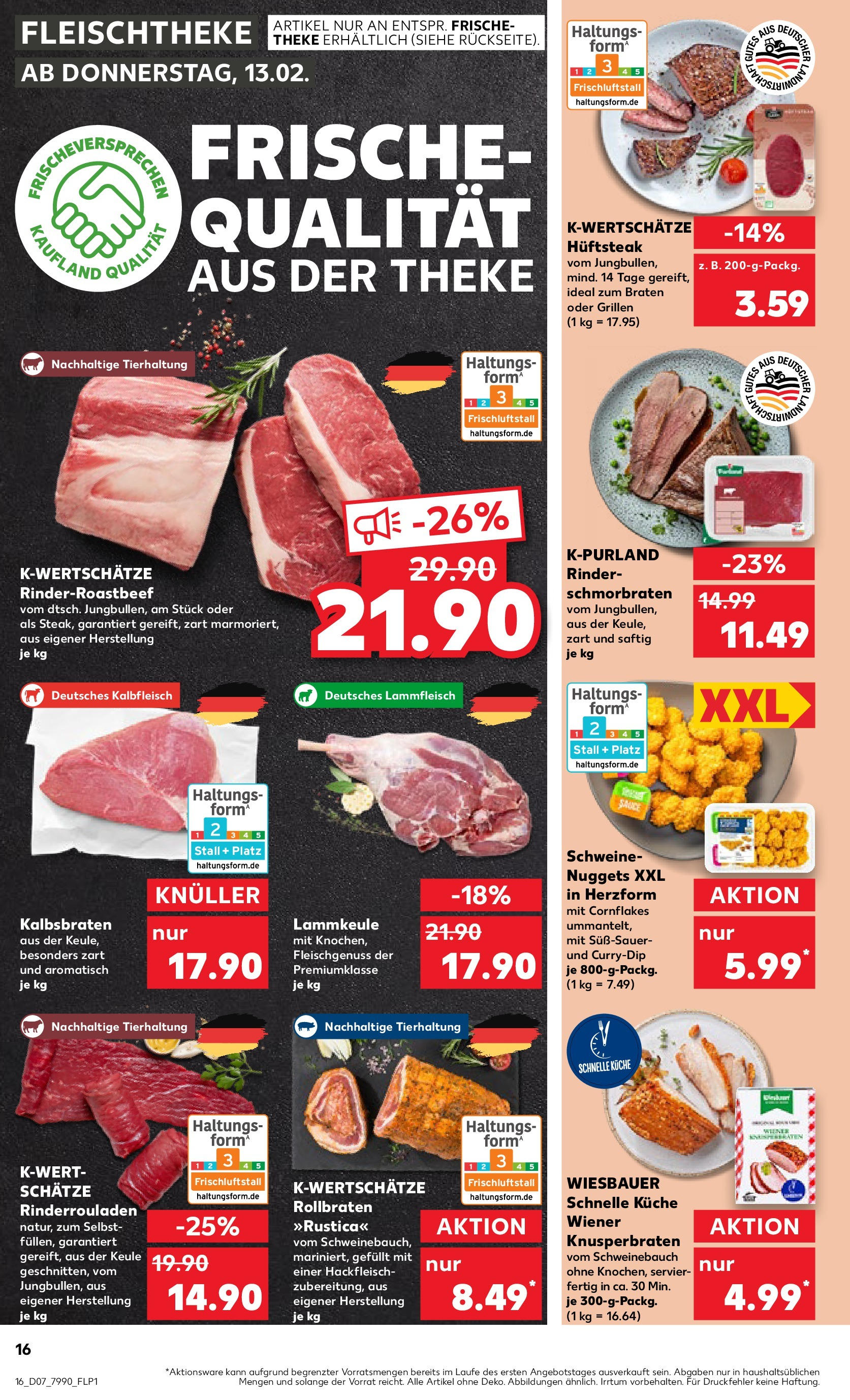 Kaufland - Mayen, Koblenzer Straße 174 A (ab 13.02.2025) » Angebote Online zum Blättern | Seite: 16 | Produkte: Rinderrouladen, Theke, Schweinebauch, Hackfleisch