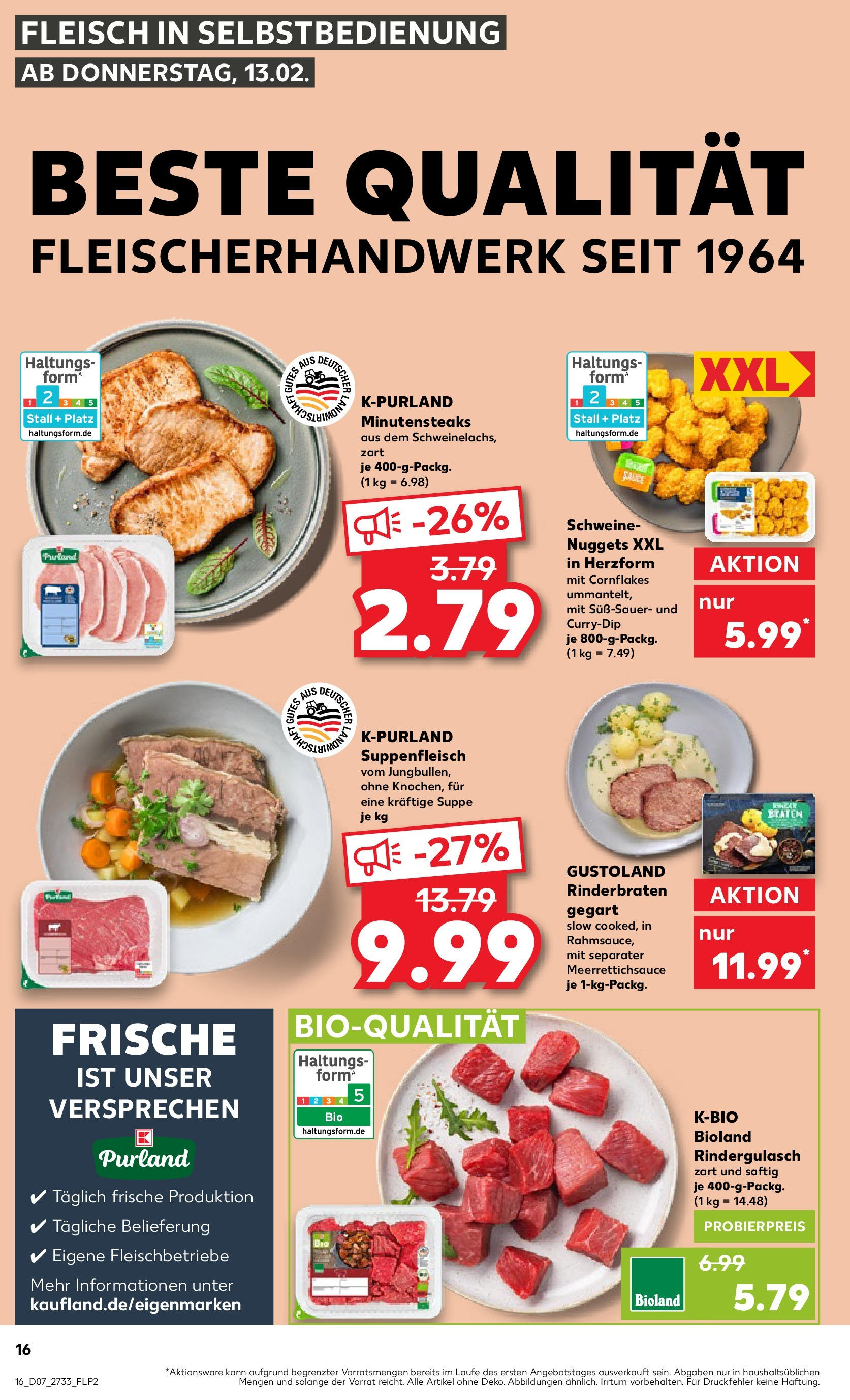 Kaufland - Leinefelde, Bahnhofstraße 48 (ab 13.02.2025) » Angebote Online zum Blättern | Seite: 16 | Produkte: Rinderbraten, Rindergulasch, Suppenfleisch, Fleisch