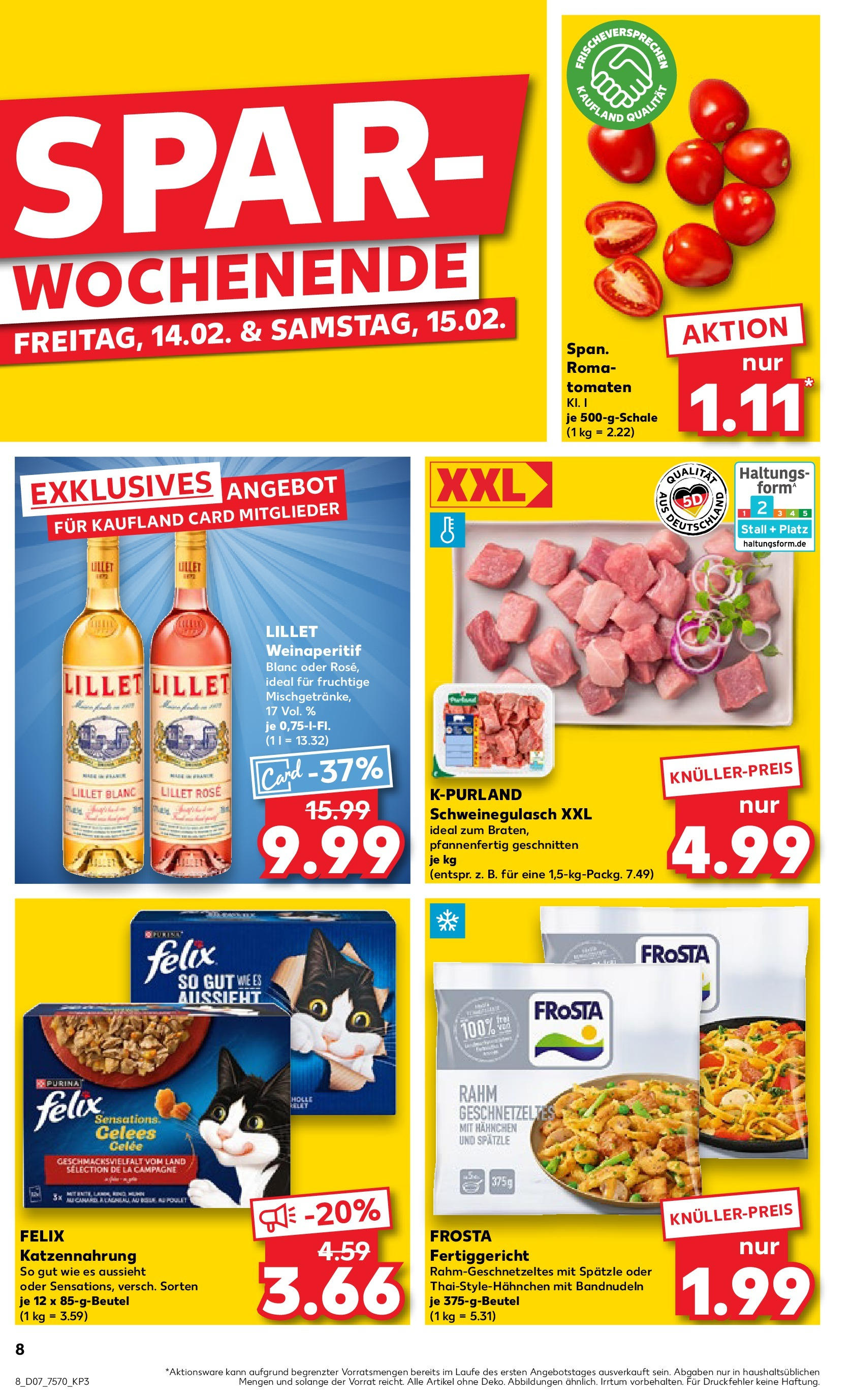 Kaufland - Krefeld, Mevissenstraße 60 (ab 13.02.2025) » Angebote Online zum Blättern | Seite: 8 | Produkte: Schweinegulasch, Tomaten, Frosta, Lillet