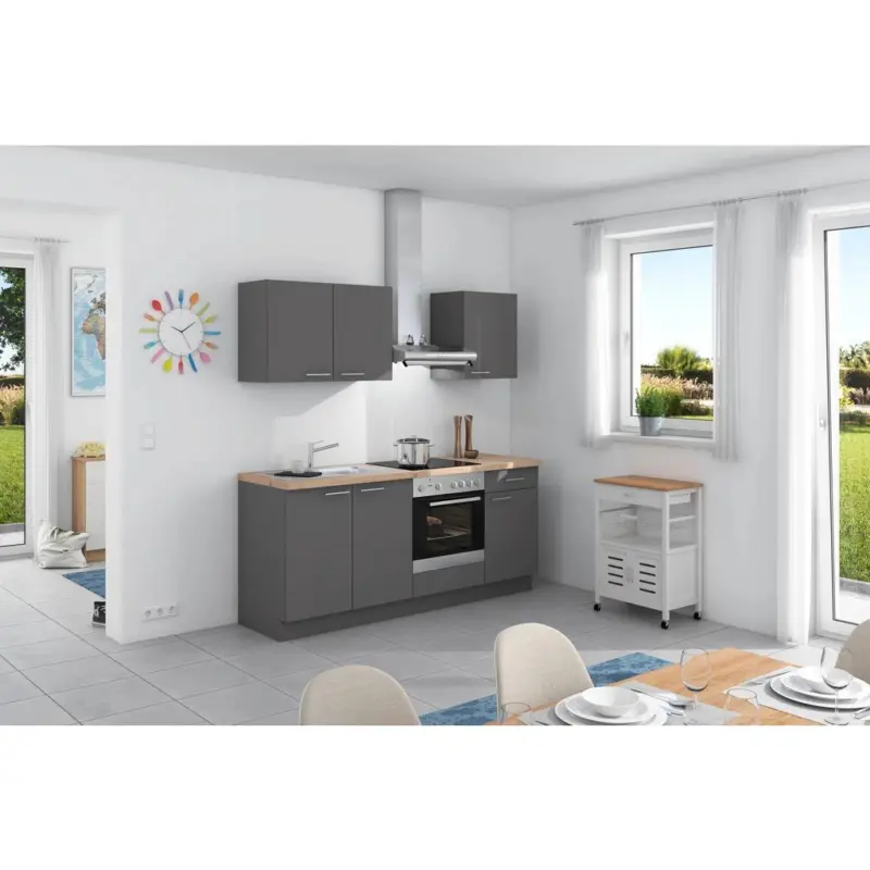 Küchenzeile Base Ohne Geräte 200 Cm Wildeiche/anthrazit