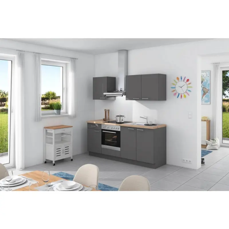 K&uuml;chenzeile Base Ohne Ger&auml;te 200 Cm Wildeiche/anthrazit