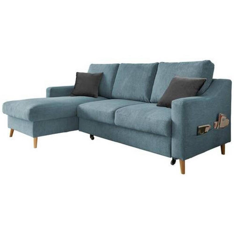 Ecksofa mit Bettkasten Valentina Blau Massiv