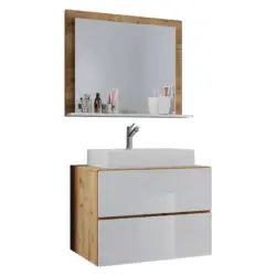 Badmöbel-set 3-tlg. Lendas B: 60 Cm Weiß/eiche Dekor