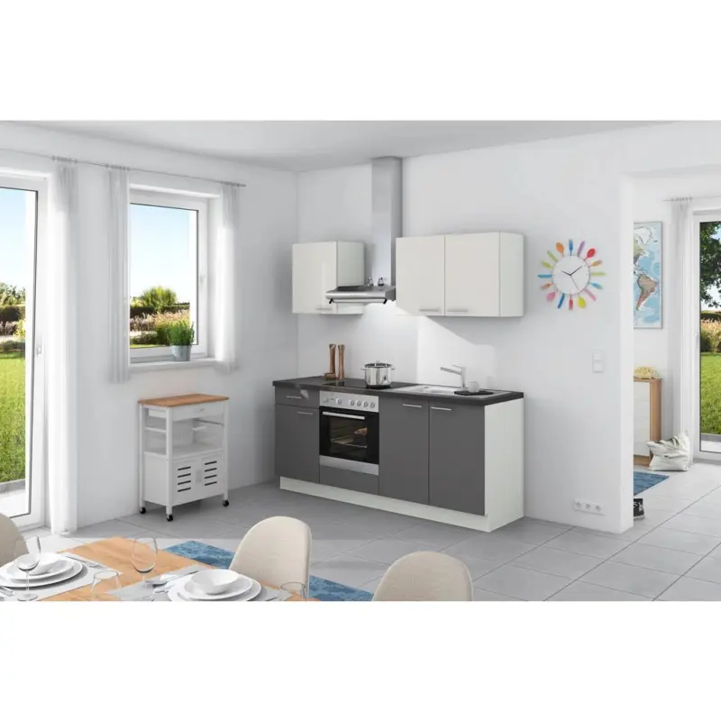 Küchenzeile Base Ohne Geräte 200 Cm Weiß/anthrazit