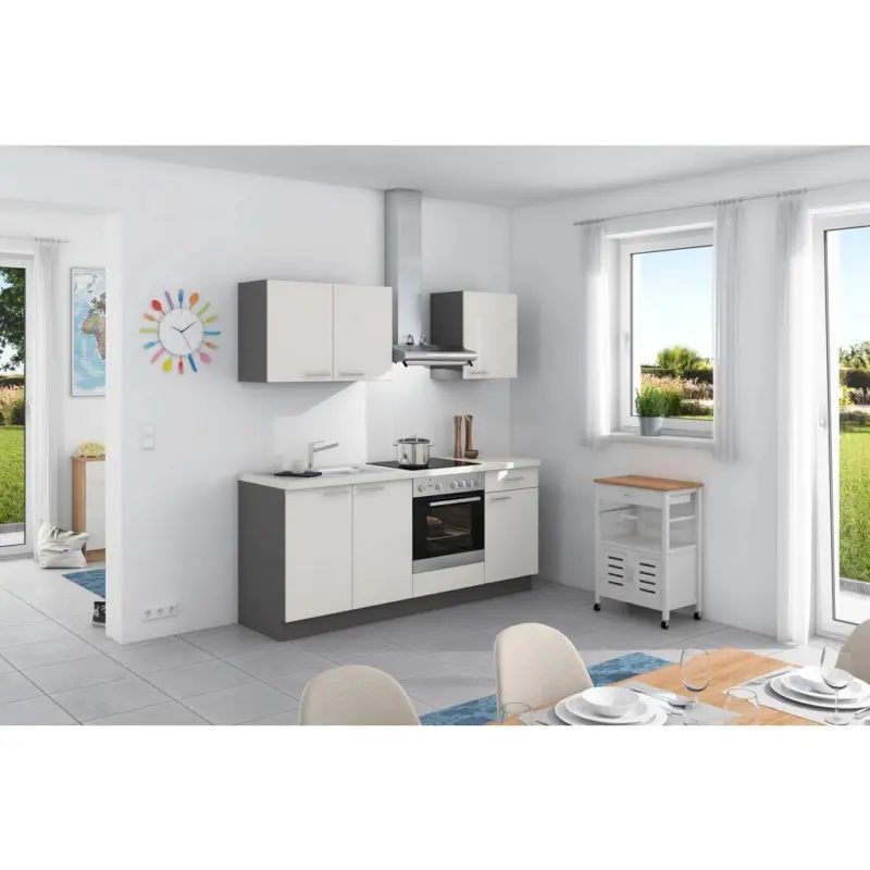 Küchenzeile Base Ohne Geräte 200 Cm Weiß/anthrazit