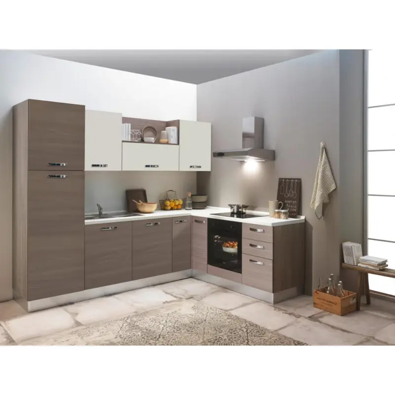 Einbauküche Eckküche Möbelix Sofia mit Geräten 270x195 cm Creme/Ulmefarben