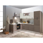 Möbelix Ecksküche Sofia mit Kühlschrank 195x270 cm Ulmefarben/Weiß