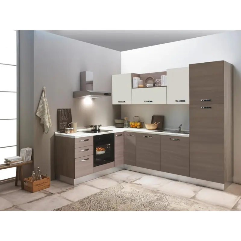 Ecksküche Sofia Mit Kühlschrank 195x270 Cm Ulmefarben/weiß