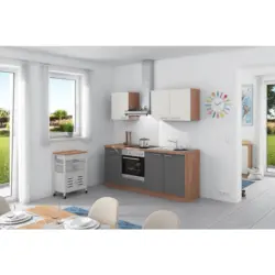 Küchenzeile Base Ohne Geräte 200 Cm Anthrazit/weiß/eiche