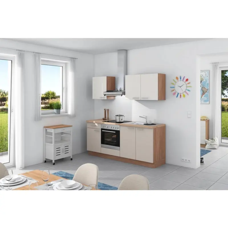 K&uuml;chenzeile Base Ohne Ger&auml;te 200 Cm Wei&szlig;/creme