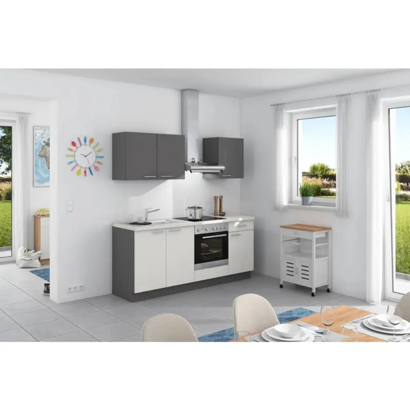 K&uuml;chenzeile Base Ohne Ger&auml;te 200 Cm Anthrazit/wei&szlig;