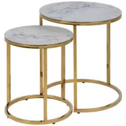 Beistelltisch 2-tlg. Alisma Wei&szlig;/goldfarben