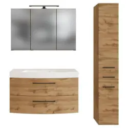 Badmöbel-Set 3 -Teilig. Manchester B:130cm Weiß Eiche Wotan Dekor